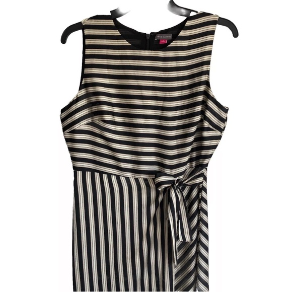 Vince Camuto Faux Wrap Dress Satin Striped Sleeveless Midi Flowy - Picture 14 of 15